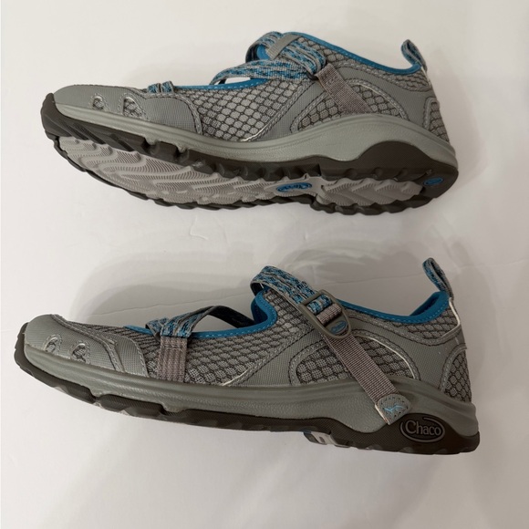 Chaco Grey and Blue Cross-Strap Outdoor Mary Jane Sneakers Size 9 - Picture 5 of 15